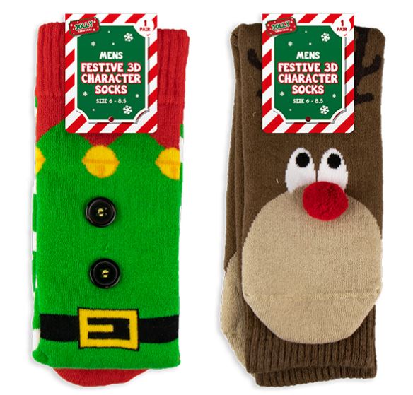 Festive 3D Character Mens Socks - Click Image to Close