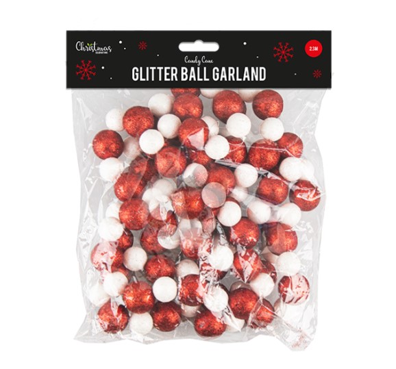 Candy Cane Glitter Ball Garland 2.3M - Click Image to Close