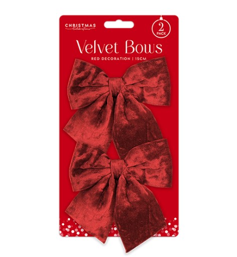 Red Velvet Bows 15cm 2 Pack - Click Image to Close