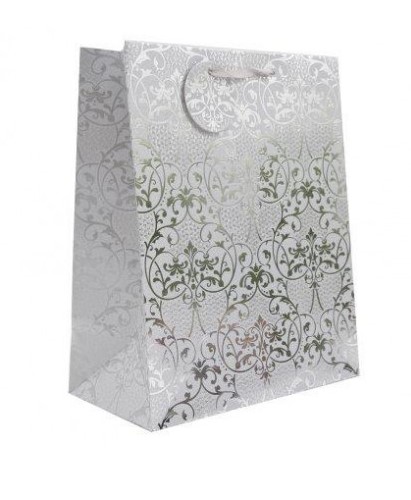 Christmas Silver Damask Gift Bag Large - Click Image to Close