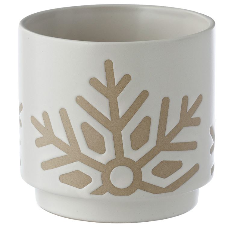 Christmas Snowflake White Stoneware Indoor Plant Pot Small - Click Image to Close