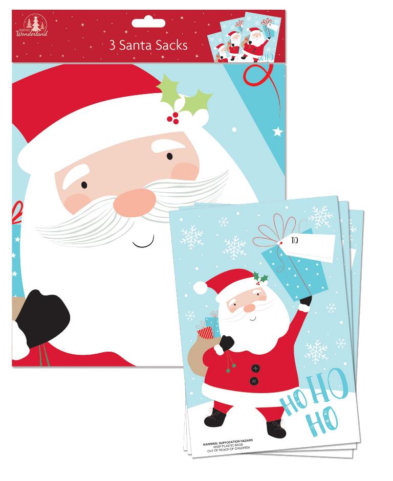 Christmas Plush XMAS 3 PVC Santa Sacks - Click Image to Close