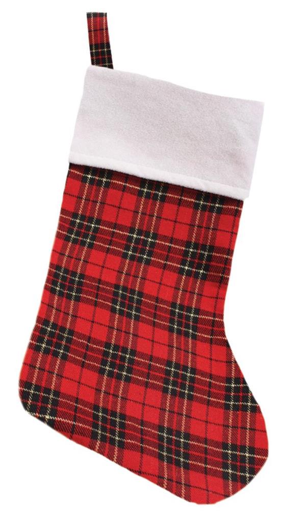 Christmas Plush Tartan Gold Thread Stocking 20cm x 45cm - Click Image to Close