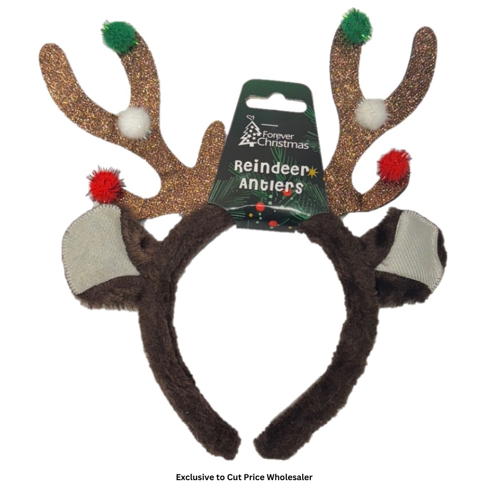 Brown Furry Antler Headband 24 x 23cm - Click Image to Close