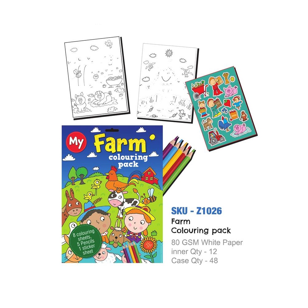 A4 Farm 8 page Colouring Pack With Colour Pencils - Click Image to Close