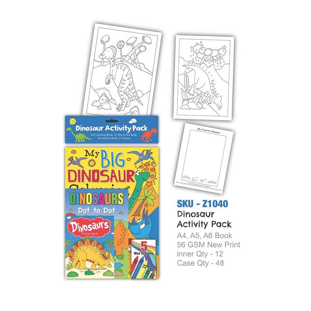 Dinosaur Activity Pack (A4,A5,A6 Books with Crayons) - Click Image to Close