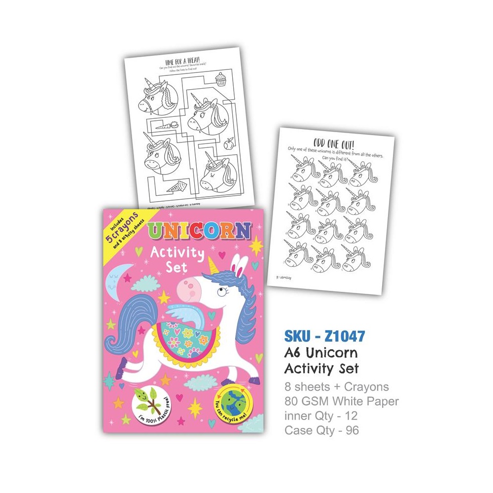 Unicorn A6 Mini Activity Pack With Crayons - Click Image to Close