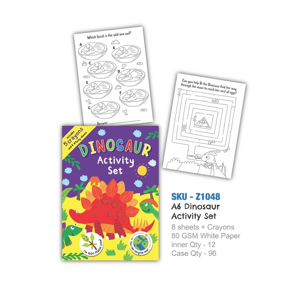 Dinosaur A6 Mini Activity Pack With Crayons - Click Image to Close