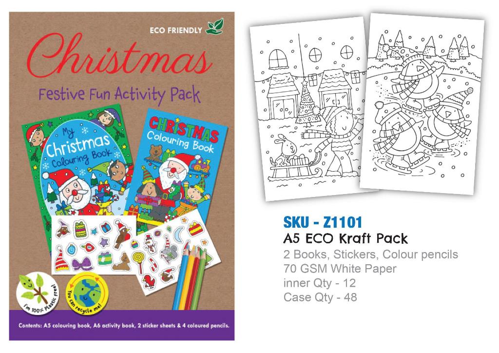 Christmas A5 Kraft Eco Pack Book With Colouring Pencils - Click Image to Close